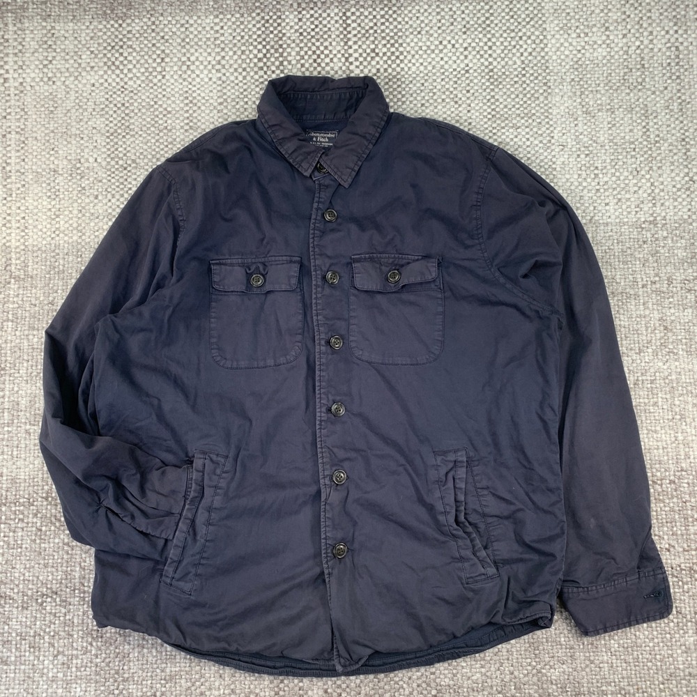 Abercrombie & Fitch Shirt Jacket Mens XXL Navy Blue Lined Workwear Shacket
